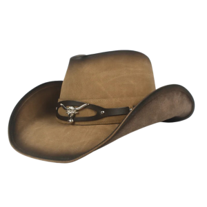 Äkta läder cowboyhatt med tjurhuvudaccent