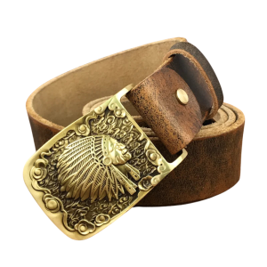 Äkta läder westernbälte med mässingschefspänne