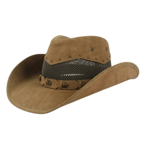 Andningsbar lädercowboyhatt med nitband