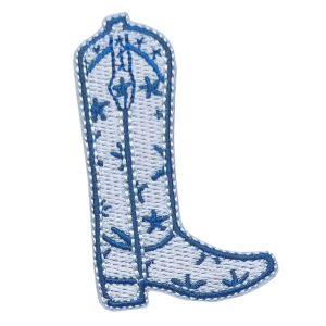 Blå cowboyboot med broderad westernlapp