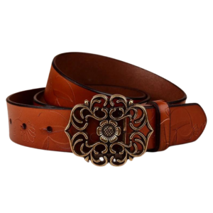 Blommigt graverat läderwesternbälte med vintagespänne för kvinnor