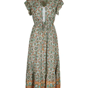 Bohemisk blommig volangärmad westernmaxiklänning