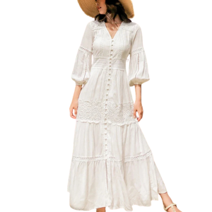 Bohemisk vit spetswesternklänning med lyktärmar