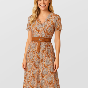 Boho paisleymönstrad v-ringad westernmaxiklänning med bälte