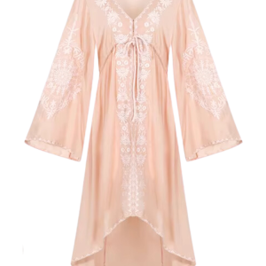 Boho westernklänning med broderi och hög-låg fåll