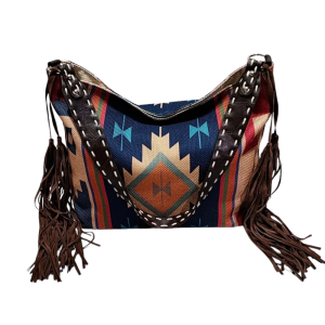 Boho western canvas axelväska med tofsar
