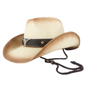 Brun ombré strå cowboyhatt med longhornaccent