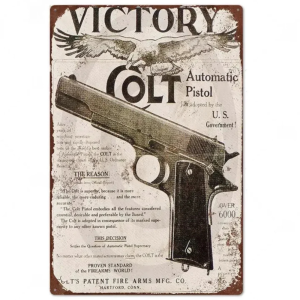 Cowboy metallväggplatta med victory colt pistoldesign
