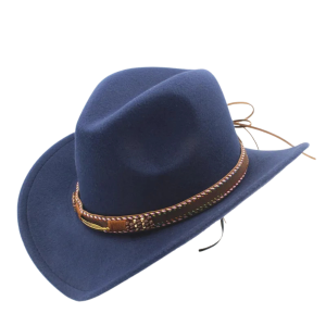 Cowboyhatt i ullfilt med pärlat och fjäderprytt band