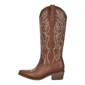 Dam broderade knähöga cowboy boots med blockklack