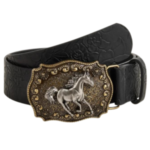 Damens bälte med westernhästspänne och blomstrigt präglad rem