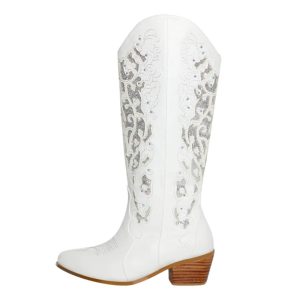 Dams glitterhåliga mittkalv vita western cowgirl-boots