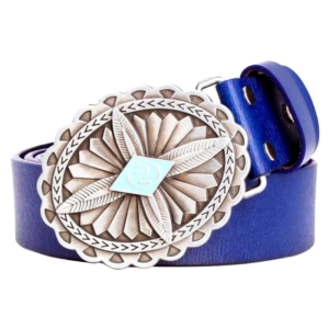 Dams läderwesternbälte med utsmyckad silverspänne