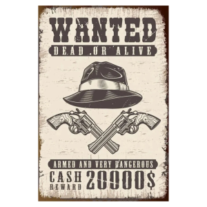 Efterlyst beväpnad och farlig cowboy metallväggplåt