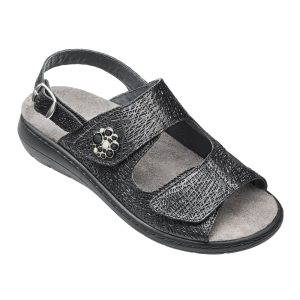 Embla Damsandal Svart dekor med elastisk insida och hälrem