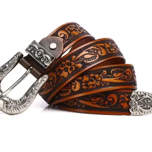 Graverat blommigt västerländskt bälte med silverspänne