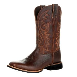 Herr broderade instegscowboy boots med midad vadhöjd – western stil