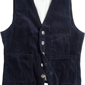 Herr corduroyväst i westernstil med knappstängning