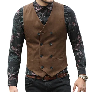 Herr dubbelknäppt western ullväst