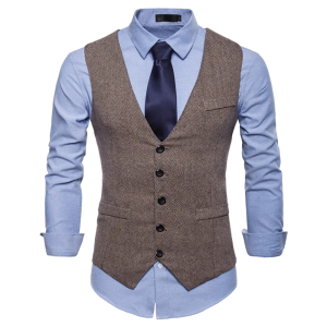 Herr fiskbensmönstrad westernväst knäppt klassisk väst