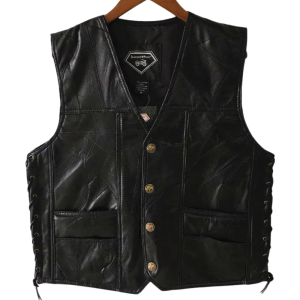 Herr retro fårskinnsväst med sidosnören