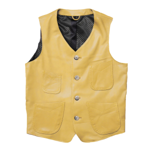 Herr western äkta läderväst med v-ringning och knappstängning