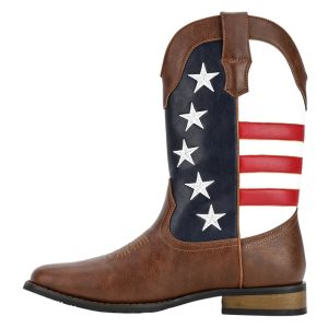 Herrar cowboy boots med amerikansk flagga och fyrkantad tå