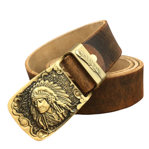 Herrwesternläderbälte med mässingshuvudspänne