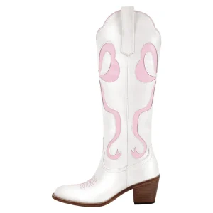 Knähöga cowboy boots med rosa rosettbroderi