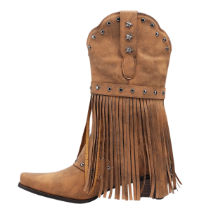 Kvinnors cowboy boots med tofsfrans och nitdetalj