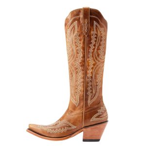 Kvinnors retro broderade hög-cowboy boots med låg fyrkantig klack