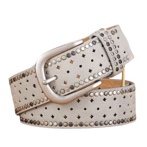 Kvinnors västerländska bälte med nitat accenter och geometriska utskärningar