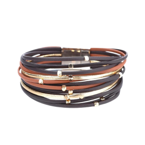 Kvinnors västerländskt flerskiktigt läderwraparmband med magnetlås