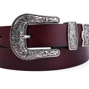 Kvinnors westernläderbälte med utsmyckat metallspänne