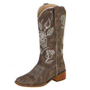 Mellankalvlängd dams cowboy boots med blommigt broderi