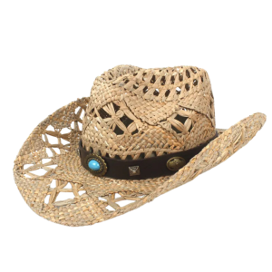 Naturlig vävd strå cowboyhatt med västerländska accenter