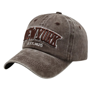 New york vintage tvättad bomullskeps med broderi justerbar