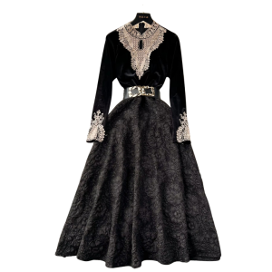 Retro western spets patchwork sammet cowboy klänning