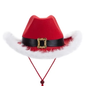 Röd tomtecowboyhatt med guldspänne