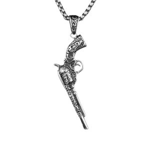 Rostfritt stål western revolver hängsmycke halsband för män