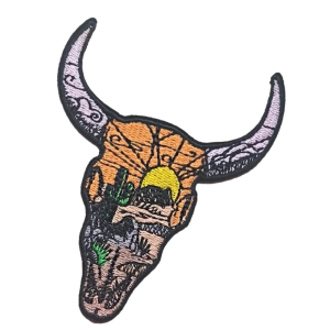 Solnedgångstjurskalle cowboy broderad patch