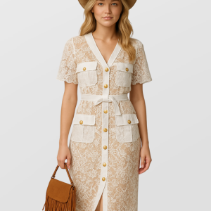 Spetswesternklänning med bälte och knappknäppt framsida