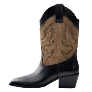 Svarta och bruna dammellankalvscowboy boots med broderi
