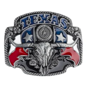Texas longhorn västerländsk bältespänne med statsflaggsdesign