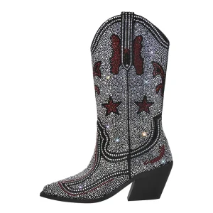 Westernboots med strassglitter och röda stjärnor