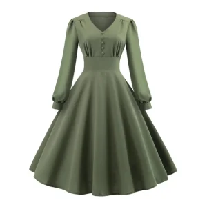 Vintage western swing-klänning med knappar och biskopärmar