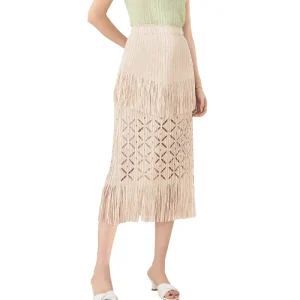 Western fringe midi kjol med elastisk midja